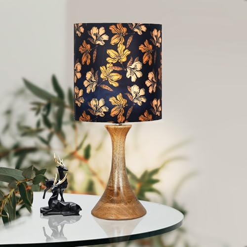 Image of Homesake Rustic Wood Table Lamp Bedside Wooden Desk Lamps for Living Bedroom Study Night, Kids Room, House Warming Festival Gift, Iris Black Shade