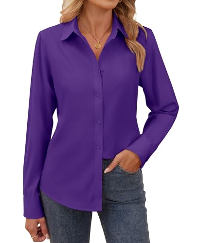 Gleeivy Womens Cotton Button Down Shirt Long Sleeve Top Business Casual