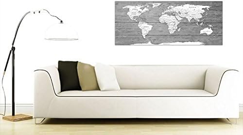 Wallfillers Grey White Map of World Atlas - Canvas Wall Art Print - Modern - 1315-120x50cm