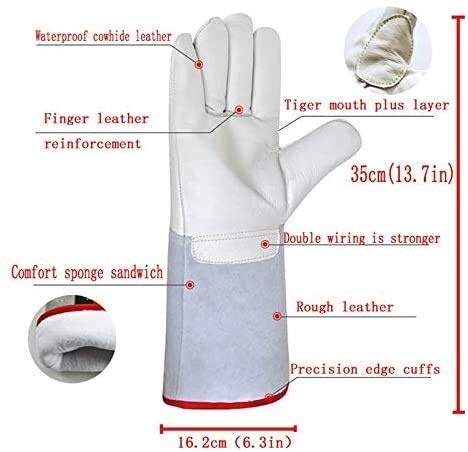 Qlazo Leather Forge Welding Gloves, Liquid Nitrogen Resistant To Low Temperature Gloves Industrial Welders Gloves High Temperature Cold Storage Gardening Gloves 35Cm #TOP1