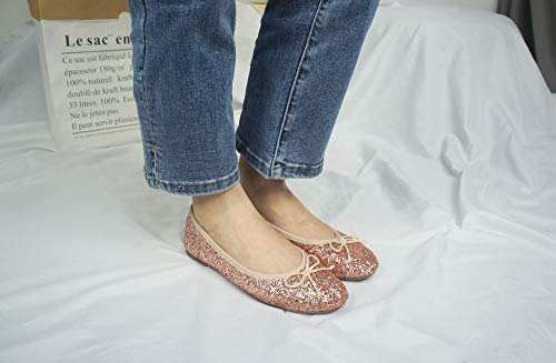 Feversole Women's Sparkle Memory Foam Cushioned Colorful Shiny Ballet Flats Glitter Rose Gold Size 7.5 M Us #TOP6