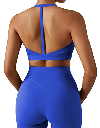 Moshengqi Y Back Padded Sports Bra For Women Racerback Strappy Workout Yoga Bra(M,215-Royal Blue #TOP5