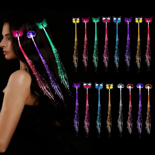 16 Pack Light Up Hair Accessories Braid Glow in the Dark Party Supplies Favors for Women Girl Light Up Braid Extension Clips Neon Rave Party Festival Accessories