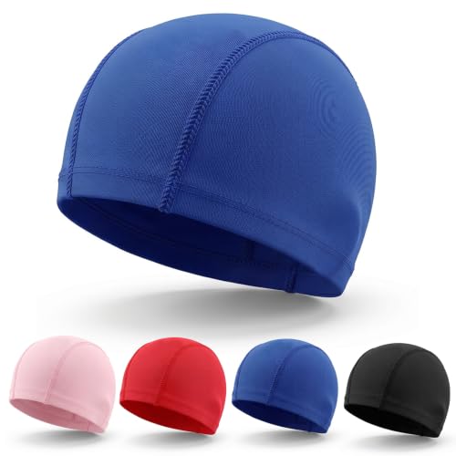 cobee 4PCS Polyester Swimming Cap, Comfortable Lightweight Swim Cap Non-Slip High Elastic Swimming Hat Bathing Caps for Women Men
