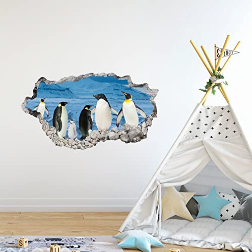 3D Wall Hole View Penguins Wall Decal Peel And Stick Animal Penguins Wall Mural Sticker For Kids Room Bedroom Playroom Wall Decor #TOP2