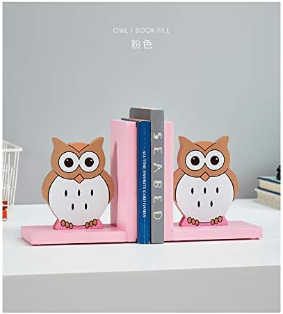 Kids Bookends Wooden Owl Decorative Bookends Pink/Blue/Brown Bookends for Nursery Room Children's Room Decor Kids Gift Idea (Pink Owl)