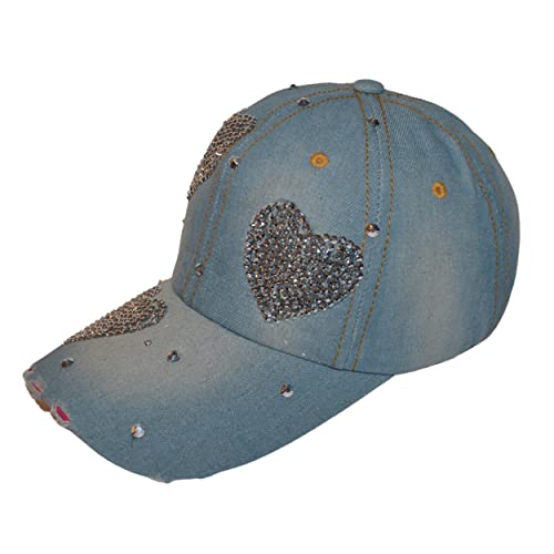 Popfizzy Rhinestone Heart Hat For Girls And Women, Heart Bling Hat, Bedazzled Love Baseball Caps, Distressed Denim Hat, Bejeweled Hat With Bling Hearts, Great Gift For Girls And Women #TOP2
