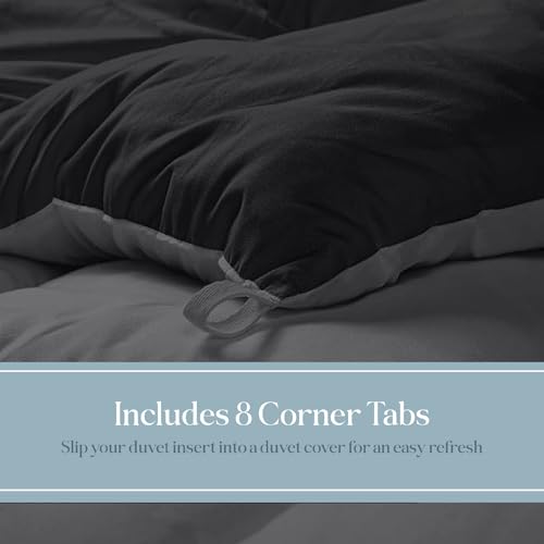 Image of ROYALE LINENS Reversible Comforter - Queen Size Duvet Insert - All Season Soft Quilted Comforters with 8 Corner Tabs - Down Alternative Bedding Comforter - Duvet Insert (Black /Charcoal, Queen 88 inchx88 inch)
