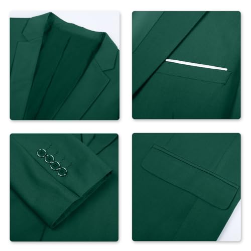 Costume Homme Mariage 3 Pièces Slim Fit Smoking Costumes Couleur Pure Formel Veste Gilet et Pantalon Homme, Vert, L – vue 4
