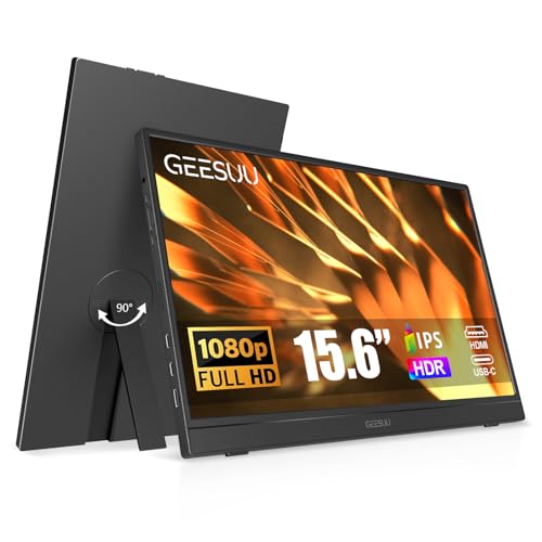GEESUU Portable Monitor 15.6 FHD IPS Laptop Second External with Kickstand