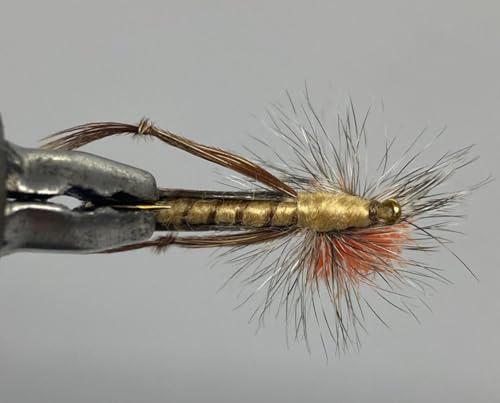 Schroeder's Tan Terrestrial Hopper Fly Fishing Lures/one Dozen (12) - Effective Trout, Bass, Panfish Bait-Insect Imitation with Barbed Hooks -Tackle Gear