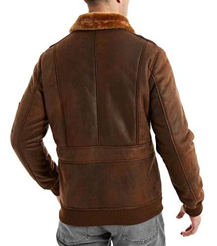 Mansdour Men's Leather Jacket Winter Fur Coat Fleece Faux Leather Motorcycle Jacket Warm Fur Inside Leather Aviator Jacket For Men Windproof Fur Collar Vintage Biker Coat #TOP4