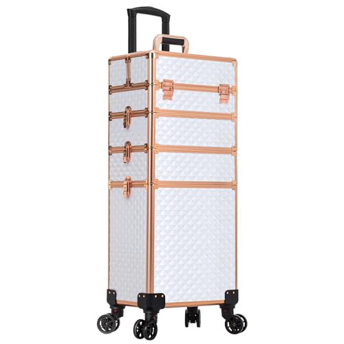 Arous Valise de maquillage à roulettes avec grand rangement - Trolley cosmétique 4 en 1 - Valise de voyage pour maquillage avec grande capacité, roulettes...
