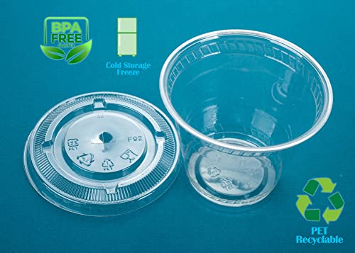 Image of Golden Apple Cup series, 9oz-50sets Clear Plastic cups with Flat lids with hole BPA Free