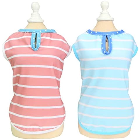 CAISANG 2 Pack Dog Shirt Cute Girl Clothes Soft Stretchy Puppy T-Shirts Sleeveless Stripe Vests Cotton Tank Top Tee Vibrant Costumes Summer Pet Apparel for Doggy Kitty Cats Small Dogs Boy (Large) Cover