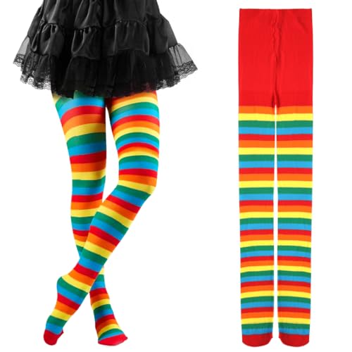Cadimus Medias de Rayas,Leotardos Rayas Mujer,Medias Carnaval Mujer,Medias Opacas,Adecuado para Halloween, Carnaval, Fiestas temáticas de Disfraces - Colores Arco Iris