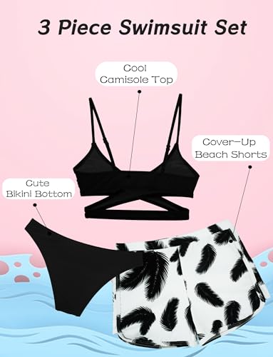 Happy Cherry 3 Piece Girls' Bikini Sets Kids Swimsuit Summer Beach Swimwear Set Quick Drying Surfing Swimsuits with Shorts4