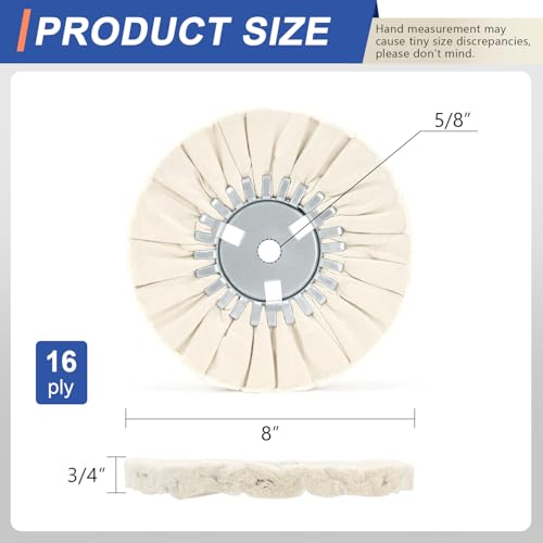 Image of 8 inch White Airway Buffing Wheel, 5 /8 inch Arbor, 16-Ply Fine Polishing Wheel for Angle Grinder, Final Polishing for Aluminum & Metal, Mirror Shine & High Gloss Finish, 1 PC