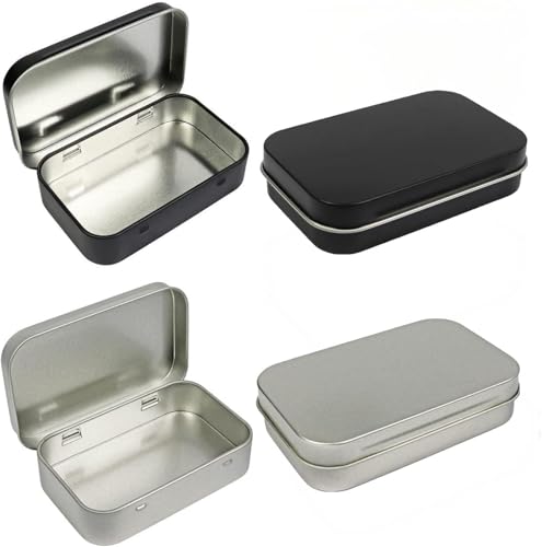 STOUUMOW 2-Piece Rectangular Small Tin Box Set - Metal Empty Hinged Tins Containers, Square Metal Tins for Candies, Jewelry, Other Basic Necessities