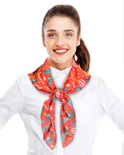 CBC Crown Women's Lightweight Soft Silk Feeling Christmas, Poinsettia, Snowman Scarf 13" x 70", 21" x 21", or 35" x 35"2