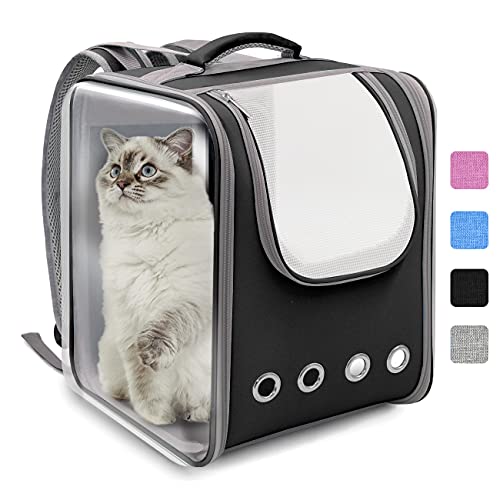Prodigen Cat Backpack Carriers, Foldable Pet Backpack Carriers for Cats Puppy Dogs and Birds, Airline-Approved, Ventilate Transparent Capsule Carrier Backpack for Travel, Hiking and Outdoor Use-Black