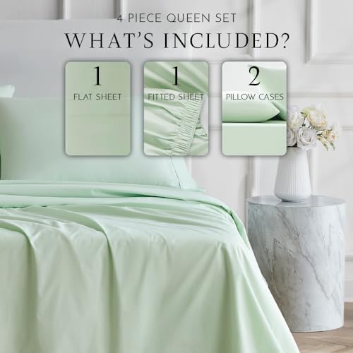 Linen Closet Queen Sheet Set – 100% Natural Long Staple Cotton Percale, 4-Piece Bedding Set, Oeko-Tex Made in Green sustainable, Deep Pockets & Snug Fit, Hotel Quality Bedding – Sage Green - Thumbnail 4