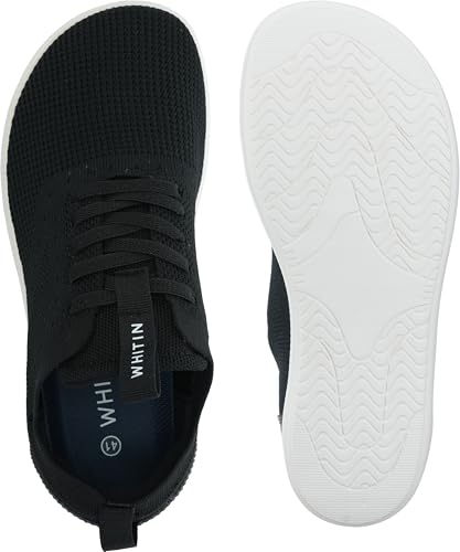 WHITIN Mens Wide Toe Box Casual Dress Sneakers Knit Mesh Fashion Shoes Size 12 Zero Drop Oxfords Walking Tennis Breathable Zapatos De Vestir para Hombre Black White 46