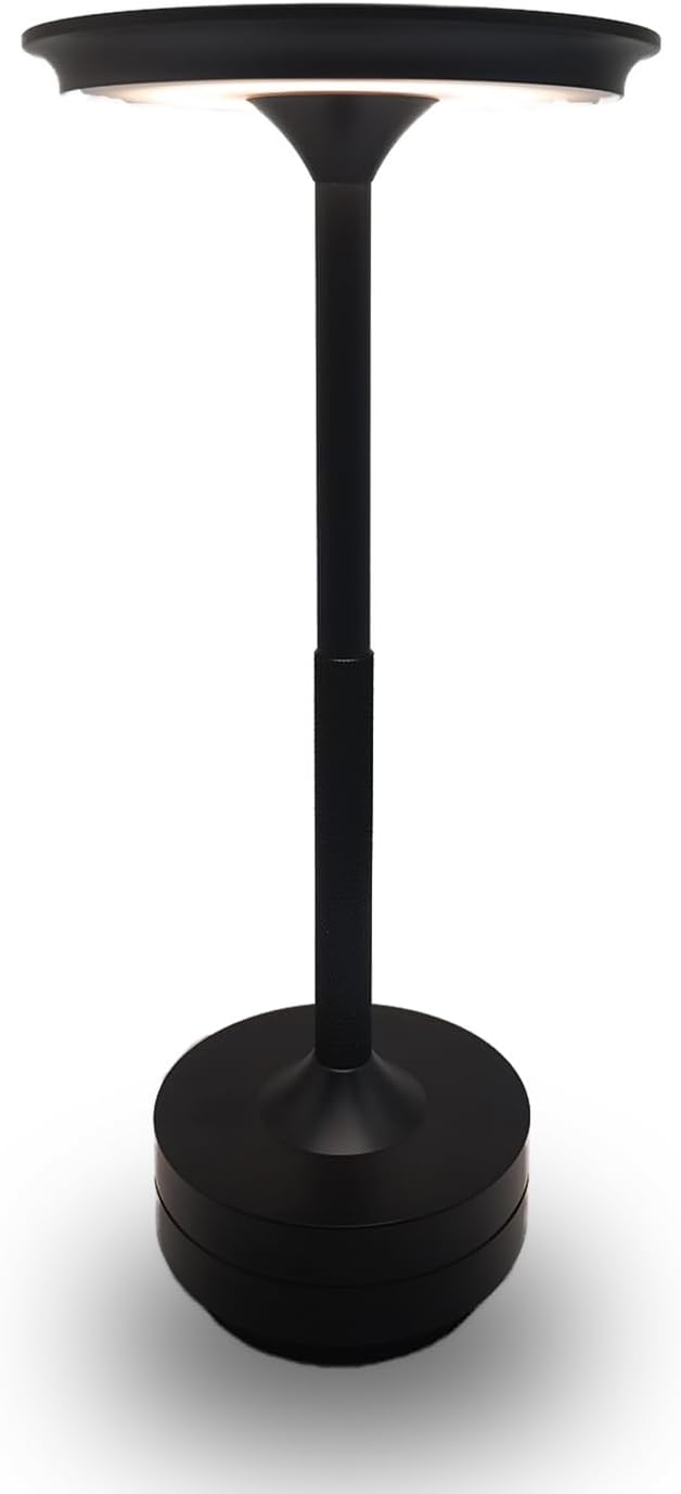 Cordless Rechargeable LED Table Lamp, 11.5 inches Modern Portable Desk Lamps 3 Colors Adjustable Brightness, 2600 mAh Battery Powered Table Light for Bar Restaurant Dining Black 1Pcs