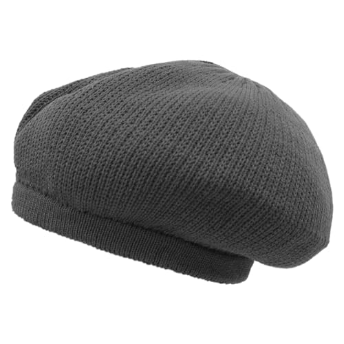 Shoe String King SSK Rasta Knit Tam Hat Dreadlock Cap (Large Round Solid Gray, Brimless)