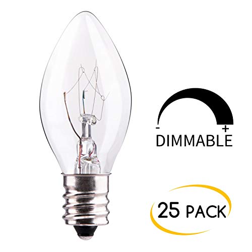 25 Pack C7 Christmas Replacement Light Bulbs, C7 Clear Incandescent Bulb For Christmas String Light, E12 Candelabra Base, 5 Watt, Clear #TOP4