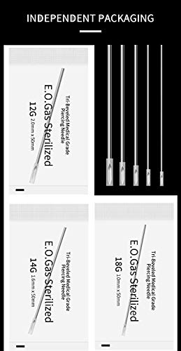 Ear Nose Piercing Needles - Jconly 100Pcs Mix Body Piercing Needles Sizes 12g 14g, 16g, 18g and 20g, Piercing Kits Piercing Supplies …