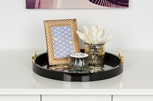 Kate And Laurel Caspen Round Cut Out Pattern Decorative Tray With Gold Metal Handles, Black #TOP3