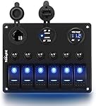 Nilight 6 Gang ON Off Rocker Switch Panel 12V Voltmeter Dual USB Charger Cigarette Lighter Socket For RV Truck Boat , 2 Years Warranty