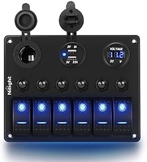 Nilight 6 Gang 5 Pin ON/Off Toggle Rocker Switch Panel with 12V-24V LED