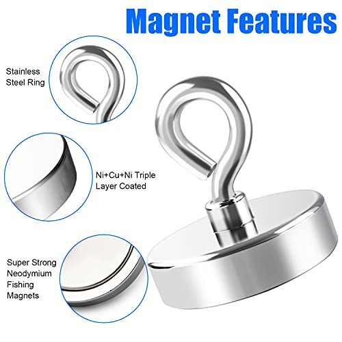 Super Strong Neodymium Fishing Magents,700LBS(317KG)Pulling Force Rare Earth Magnet with Countersunk Hole Eyebolt Diameter 2.95INCH(75mm)for Retrieving in River an Magnetic Fishing