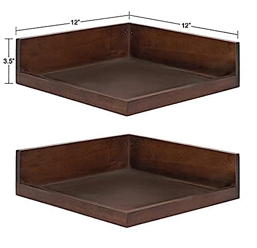 Image of ONIJA Floating Corner Wooden Wall Shelf Set Two Different Different Color Shelf | for Bedroom | Living Room | Hall | Office | Kitchen | Bathroom Shelves (Natural)