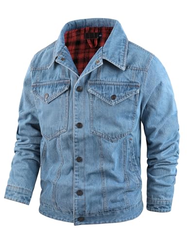 Men's Flannel Lined Denim Jackets Cowboy Cut Western Vintage Rugged Jean Trucker Jacket with Pockets3