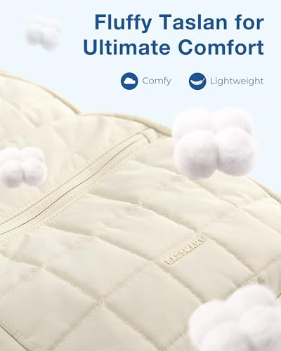 BAGSMART College Laptop Backpack, Travel Laptop Backpack for Women, Quilted Casual Daypack, Water-Resistant Bookbag for 15.6 Inch Laptop, Beige - Image 4