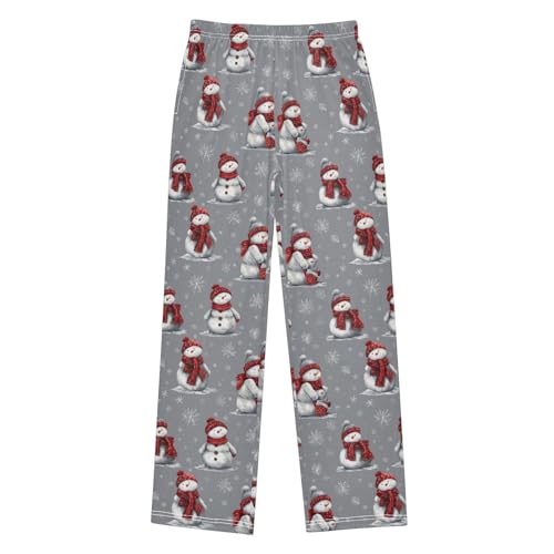 Snowman White Snowflake Pajama Pants Soft Lounge Sleepwear PJ Bottoms with Elastic Waist Ages 6–14 Years