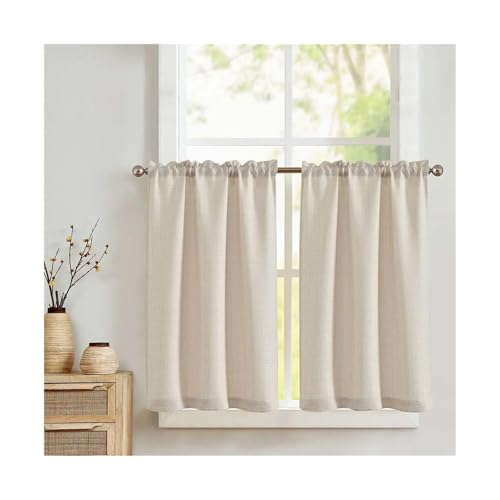 Rideau lin beige 28x24 pouces style ferme pour petites fenêtres de cuisine