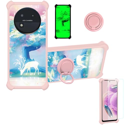 jioeuinly Case Compatible for Oukitel C37 Phone Case Cover [with Tempered Glass Screen Protector][Hard PC + Soft Silicone][Ring Support] [Luminous Effect] YGF-GL