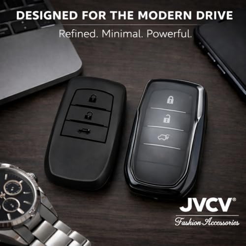 Image of JVCV Soft TPU Key Cover Compatible with Toyota Fortuner Camry Hilux Innova Crysta Fortuner Legender Innova HyCross Land Cruiser 3 Button Smart Key (Combo - 3B Matte Black & Transparent)