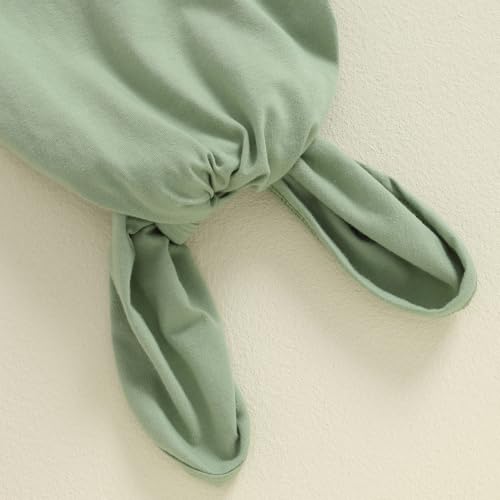 Image of KMBANGI Newborn Baby Boys Girls Knotted Gown Hat Set Long Sleeve Crew Neck 3D Flower Infant Sleeper Baby Sleep Gown (Green, 0-3 Months)