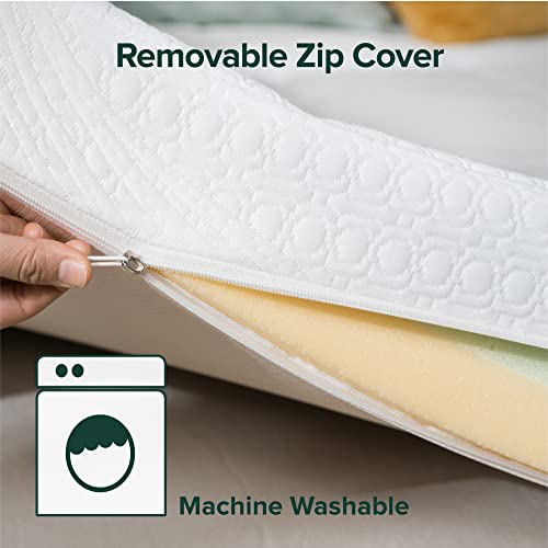 Zinus 4 Inch Green Tea Pressure Relief Memory Foam Mattress Topper/Zoned Airflow Comfort Foam/Cover Included/Certipur-Us Certified, Short Queen, White #TOP3