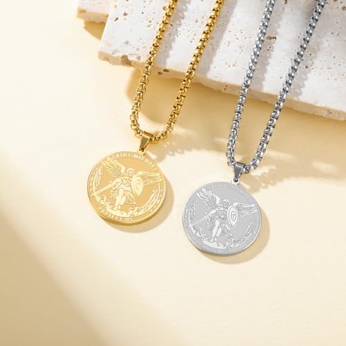 TEAMER Adjustable Saint Michael Necklace Stainless Steel St. Michael The Great Protector Archangel Amulet Necklace Religious Jewelry For Men (Silver) by TEAMER - Used condition - Image 5
