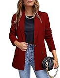 CRAZY GRID Womens Casual Blazer Long Sleeve Business Suit Jacket Button Work Office Blazer Jacket Fashion Dressy Ladies Blazer Purplish Red Size Large