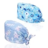DOPENSPI 2PCS Unisex Scrub Cap, Adjustable Nurse Caps Elastic Tie Back Working Cap with Buttons Scrub Caps Men Nurse Hats Sweatband for Women Men