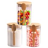 Set of 3 Airtight Glass Jars with Bamboo Lids and Spoons - 20oz Decorative and Durable Borosilicate
