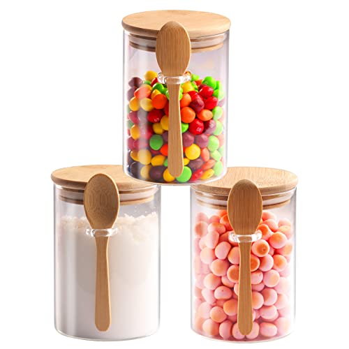 Set Of 3 Airtight Glass Jars With Bamboo Lids And Spoons - 20Oz Decorative And Durable Borosilicate Glass Canisters Perfect For Storing Coffee Beans,Tea,Flour,Sugar,Nuts,Candy,Bath Salts And More #TOP5