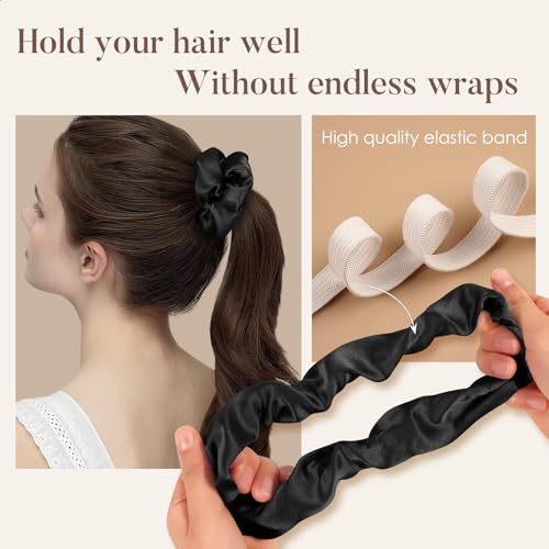 LULUSILK Mulberry Silk Scrunchies, Black, 3 Pack, photo 4 on Amazon.com
